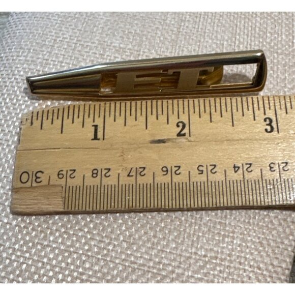 Anson Gold Tone Tie Clip E T Cut Out Vintage 3" - Picture 3 of 5